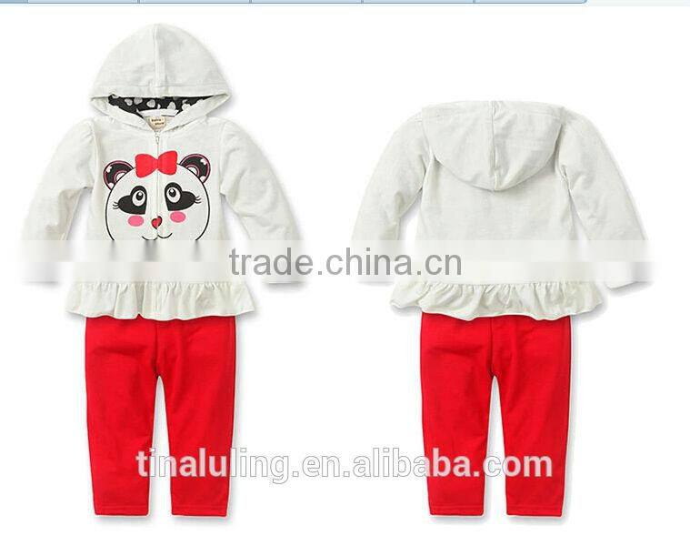 Wholesale baby girls 2pcs winter clothing kids outfits lovely baby panda cartoon clothes suits