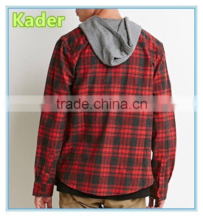 New Look Long Sleeve Check Men Shirts with Contrast Hood