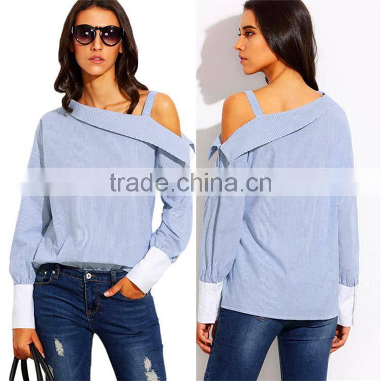 latest slash neck light blue fashion shirt pretty girl