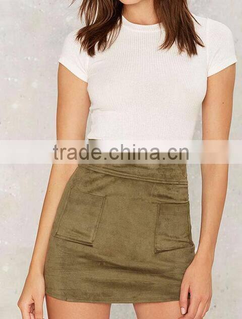 Runwaylover EY2201D New Style 2017 Women Fashion High Waist Suede Skirt