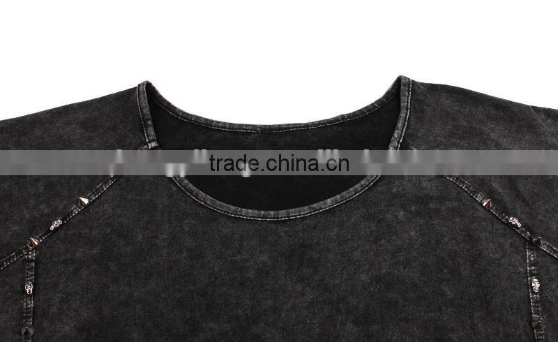 Women's hollowed-out short sleeve washed vintage 100% cotton t shirt with rivets