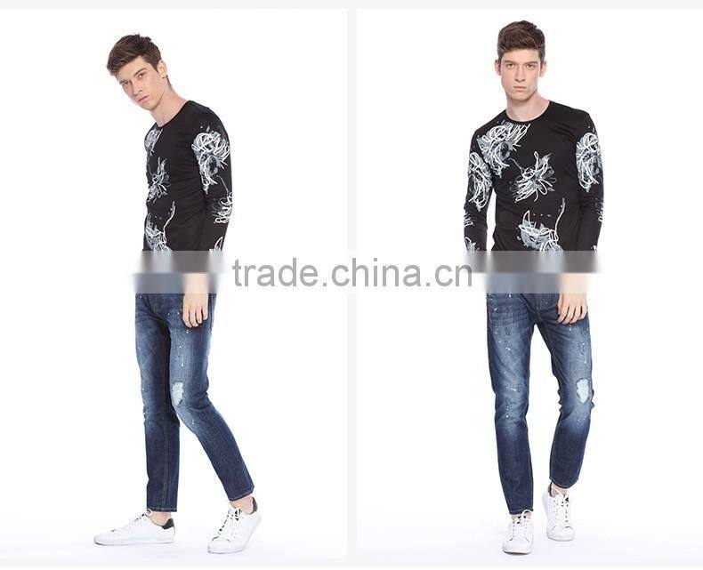 Men's black long sleeve 100% cotton printing streetwear t-shirt manufacturer