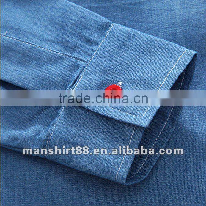 European American style Light blue 100% Organic cotton Denim Retro Cowboy shirt for men with S,M,L,XL,XXL