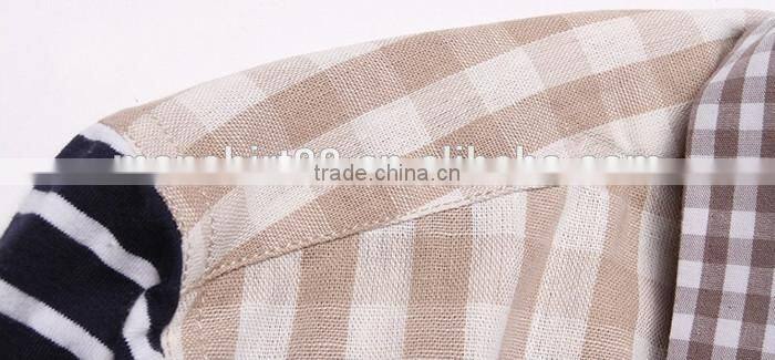 2016 khaki color men plaid linen shirt