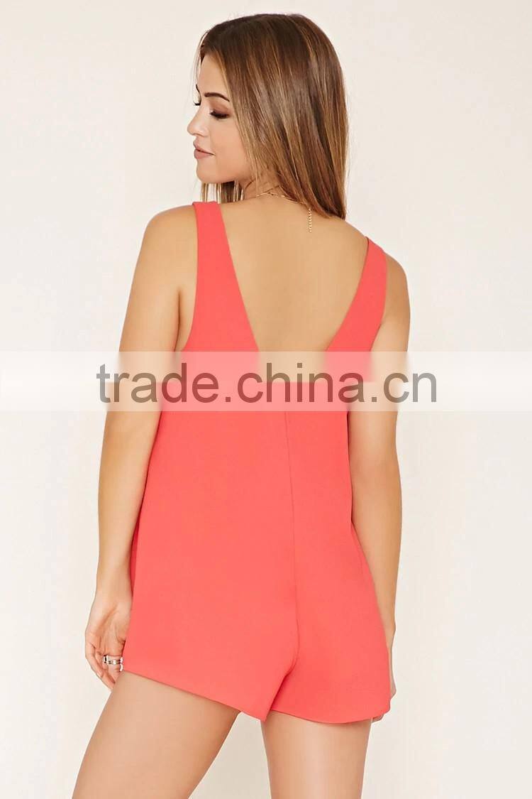 2017 Guangzhou Shandao New Design Wholesale Custom V-Neck Sleeveless Ladies Chiffon Jumpsuit