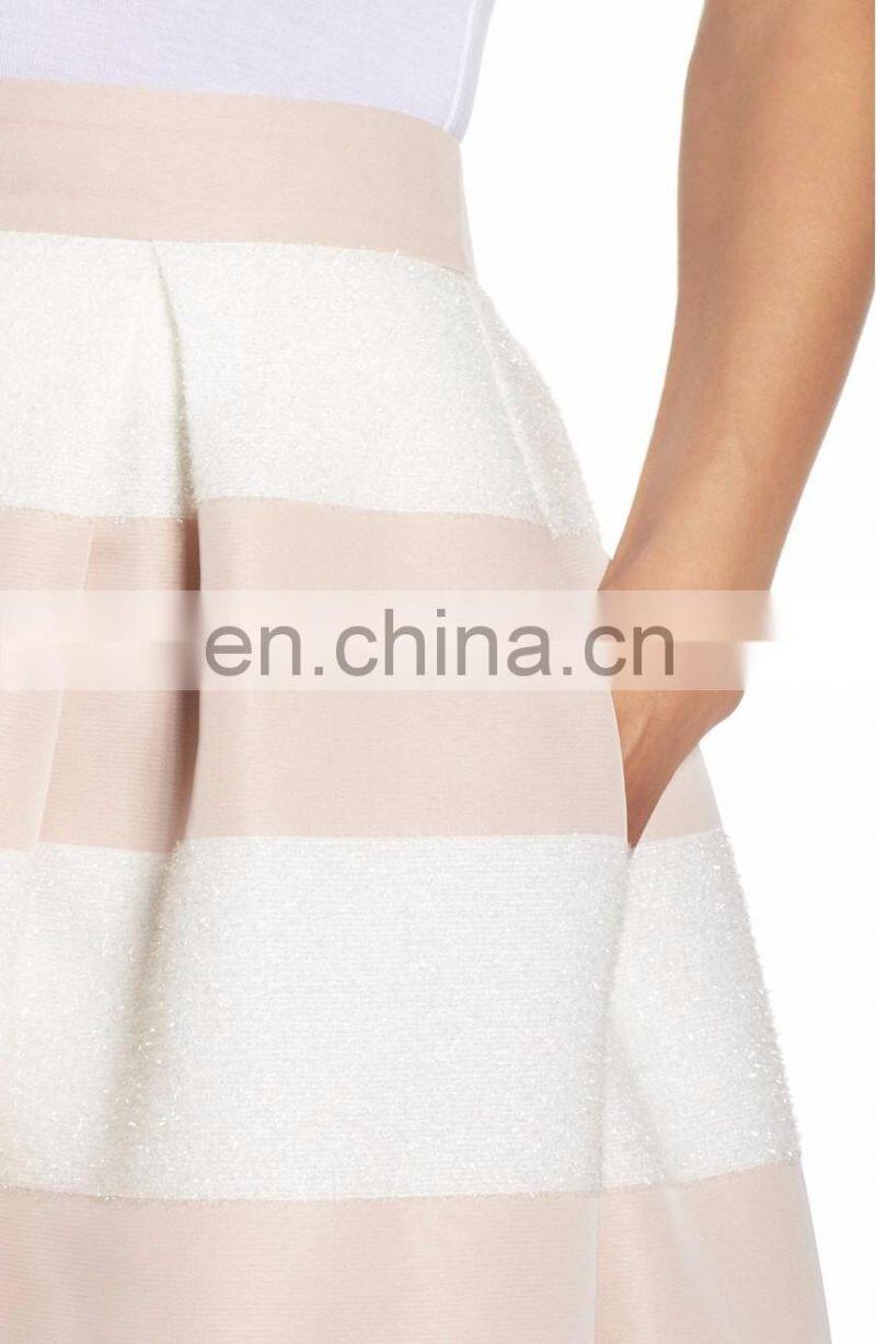 New Fashion Stripe Ball Long Maxi Skirt with Side-seam Pockets