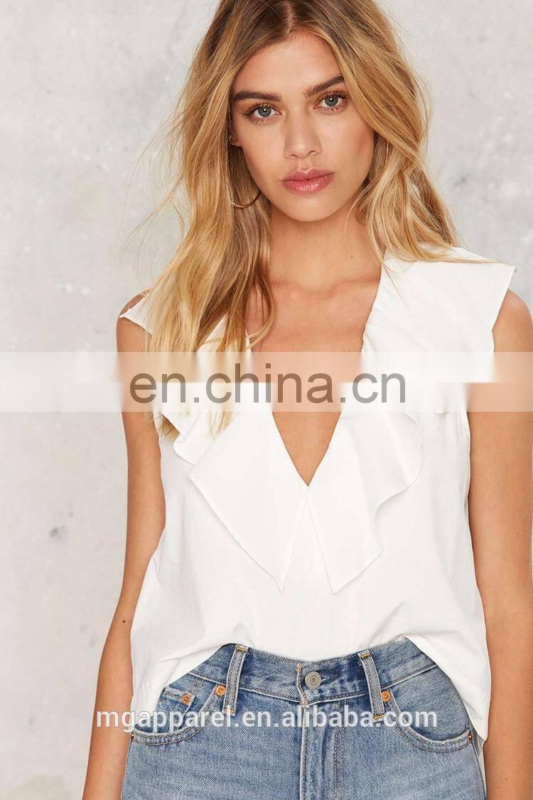 Wholesale women shirts and tops latest women cotton ruffle top
