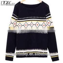 2014 spring raglan young collar vintage jacquard round collar slim long sleeve women sweater