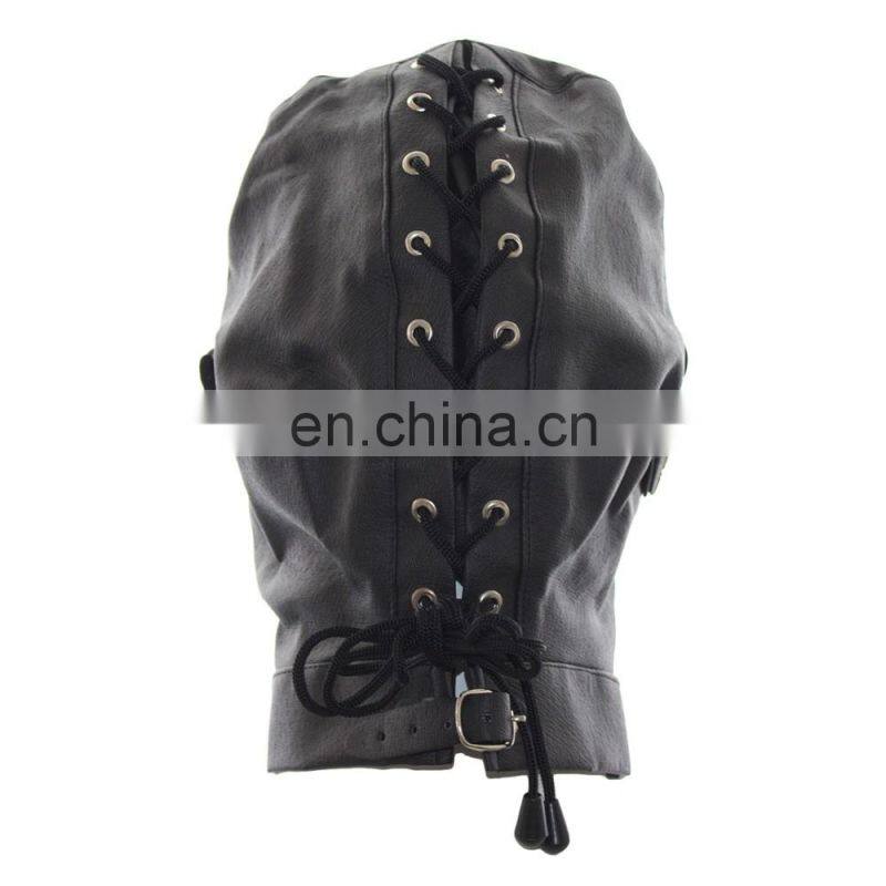 Sex Bondage Hood, Full Head Pigskin Leather Mask With Ball Gag Sexy Adult Novelty Product