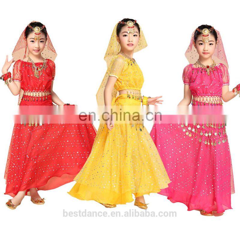 BestDance children belly dance wear set indian dance costume wear for kids top, belt and skirt OEM