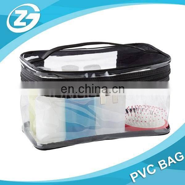 Waterproof Traspaent Logo Printed Polyester PVC Black Cosmetic Bag