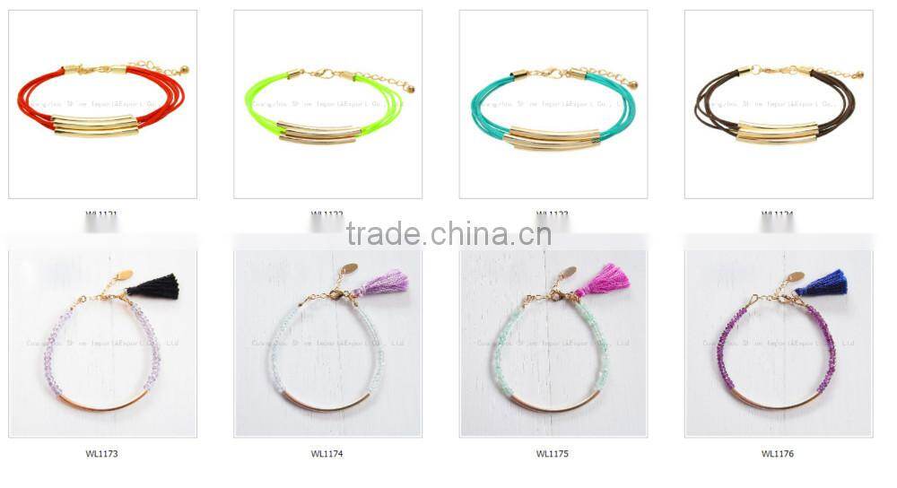 Wholesale rose quartz bead bracelet with green tassel charm brass tube for girl