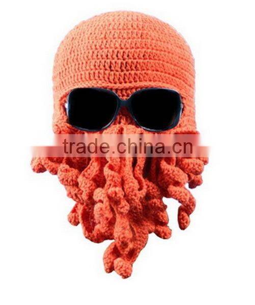 2014 Handmade Knitted Crochet Beard Hat Bicycle Mask Cap Octopus Cool Black SP055