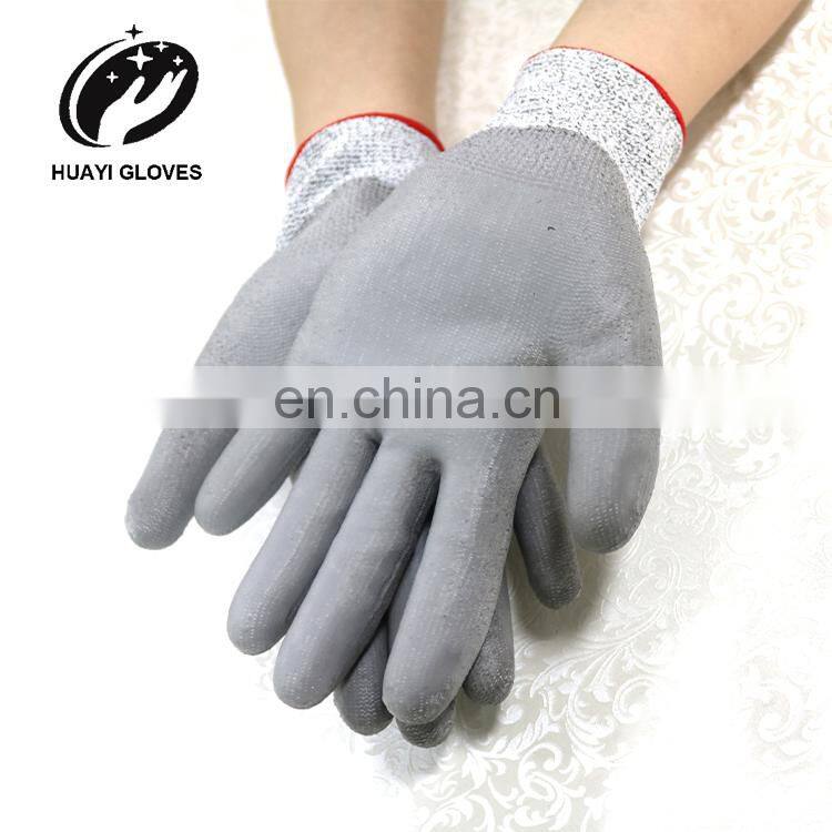Gray PU Coated Sharp Cut Resistant Gloves Fish Handling Gloves