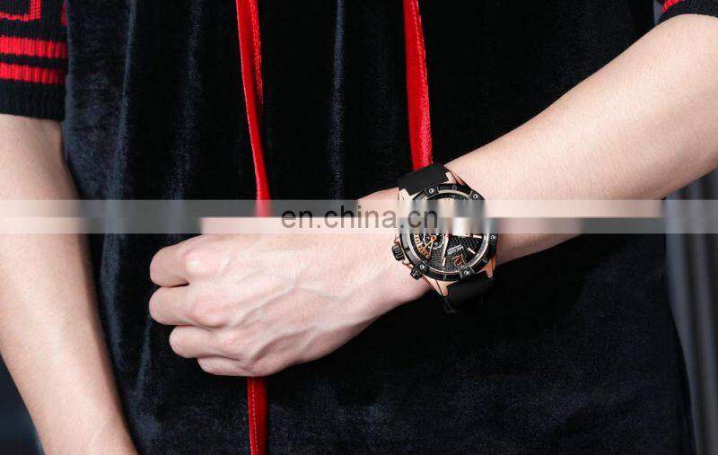 MEGIR 2083G Men's Fashion&Casual Watch Quartz Movement Leather Band Business Watch Auto Date 24-hours Hand Led Silicon Watch