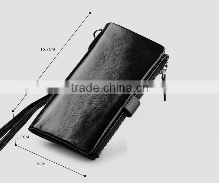 Top oil wax cowhide leather car key case key holder for men Multi-functional wallet with wristlet