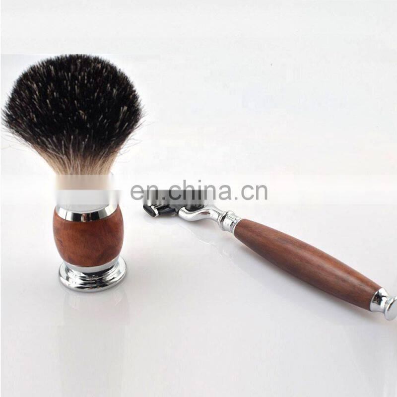 old fashioned 3 blades shaving razor and brush stand shaver set