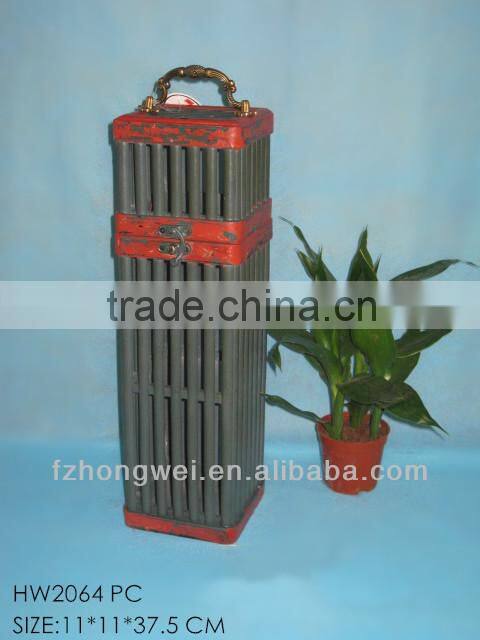 Shabby Chic Antique Wooden Wine Box/Wine Case with Handle for 1 Bottle