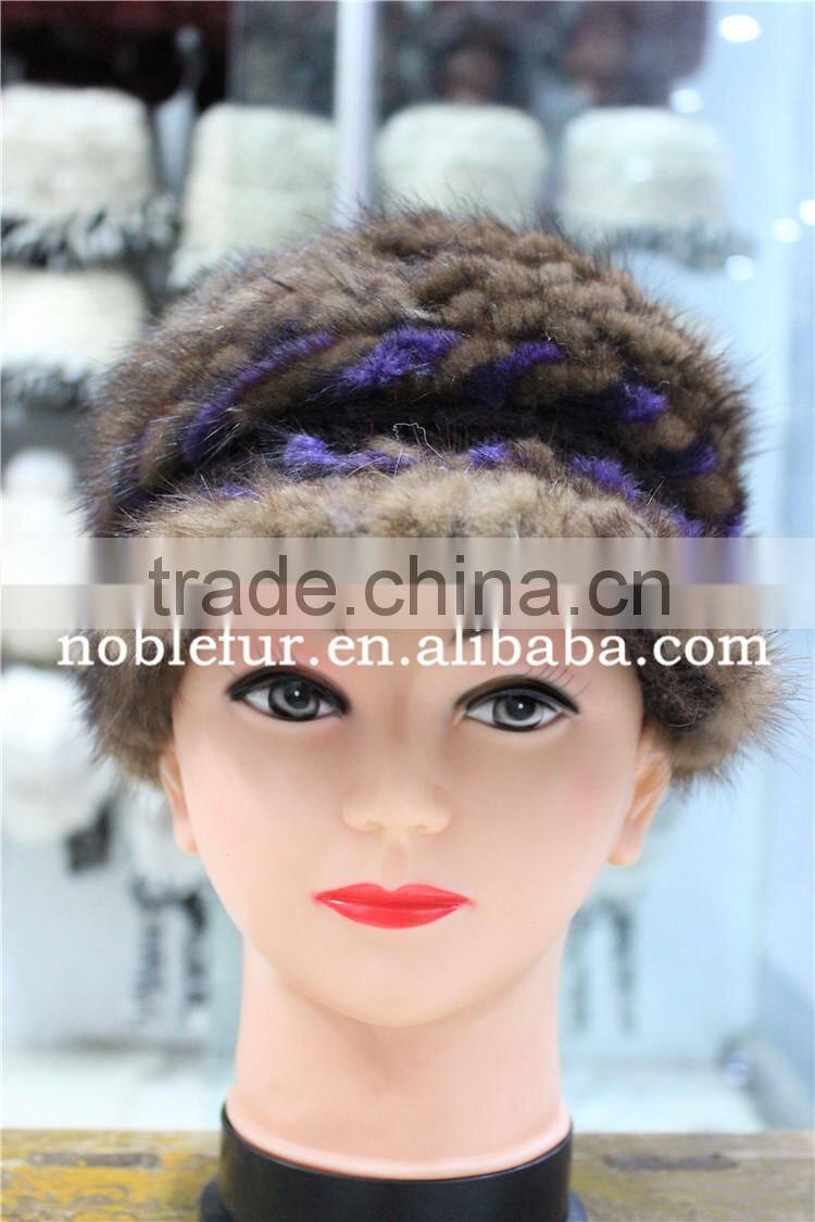 latest design sReal mink fur hat knitted winter headwear with lined