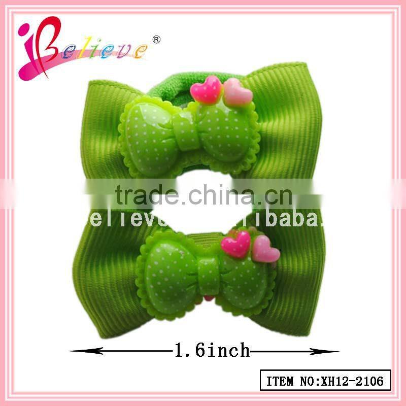 Plastic bow girls ponyholder ribbon bow covered elastic hair bands (XH12-2106)