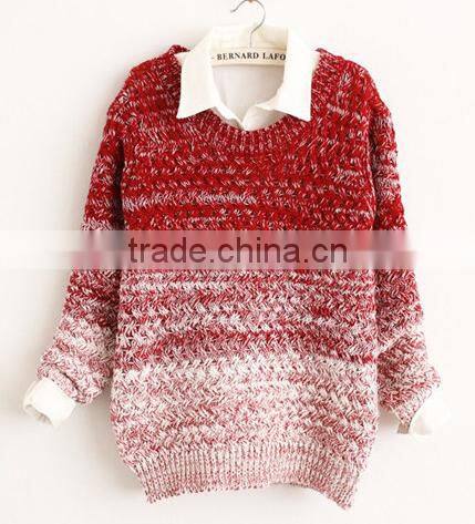 Gradual blending loose round neck sweater hedging women pullover
