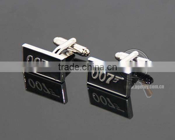 Fashion Men Black Desing Business Gentlemen Luxury Enamel Number 007 Engraved Metal Custom Made Cufflinks