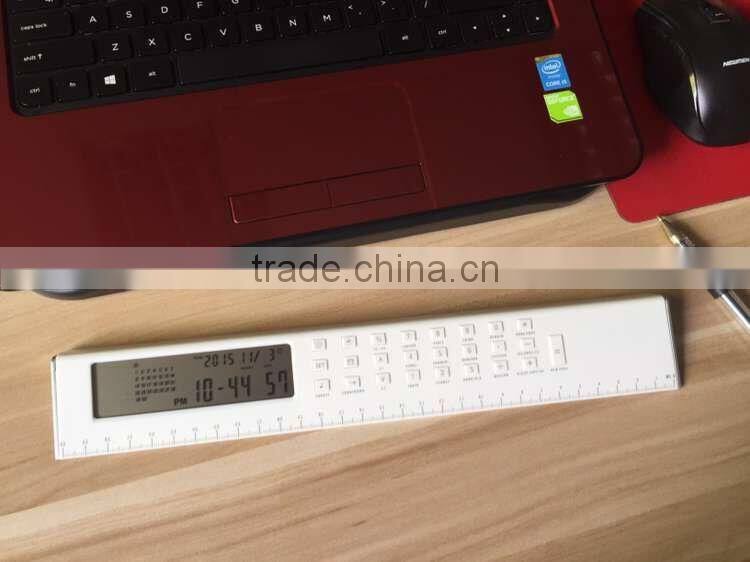 Promotional for Student/ Office/ Housework Pratical Functional Electric LCD Ruler Calculator with Digital Clock/ Alarm