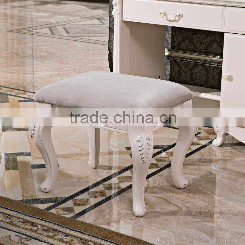 Luxury Antique European French Baroque Style Ivory White Hand Carved Wooden MDF Vanity Dressing Table Set