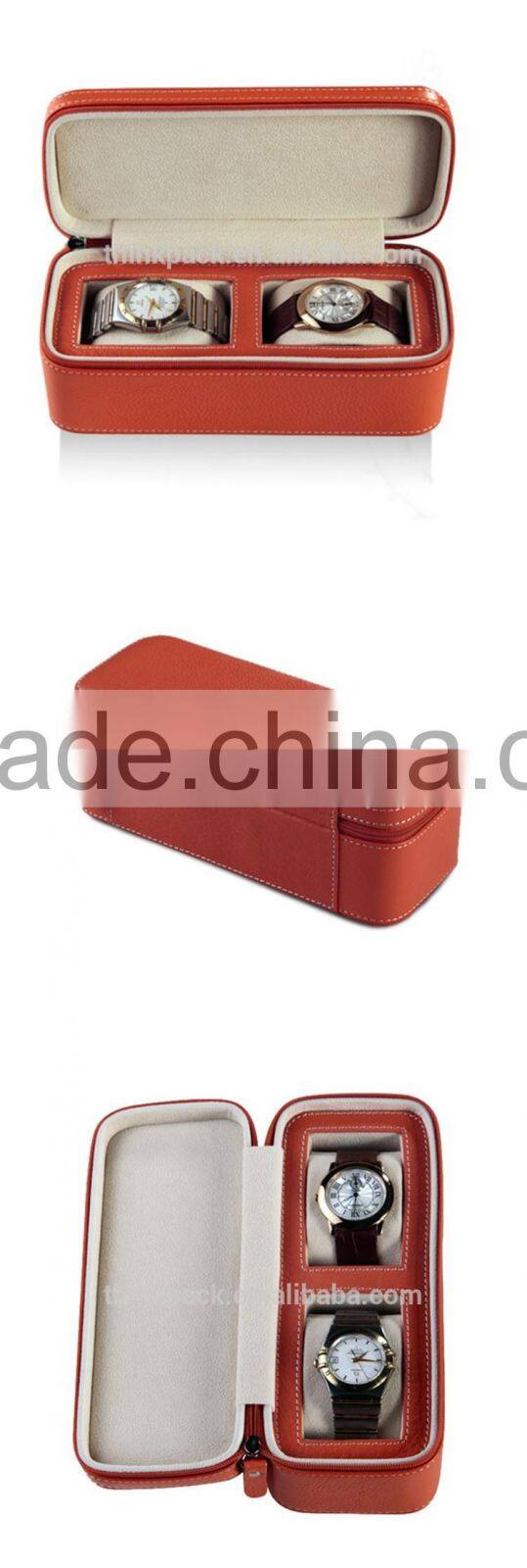 Custom travel packaging gift 2 slot leather watch box