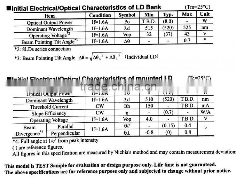 Green NICHIA NUGM01T 8W High Power 520nm 1W Multi-LD Laser Diode Bank
