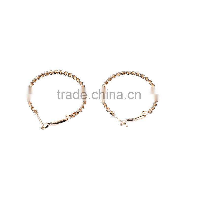 Fashion Jewelry Gold plating rope twining effect thick shiny hoop earrings for young girls