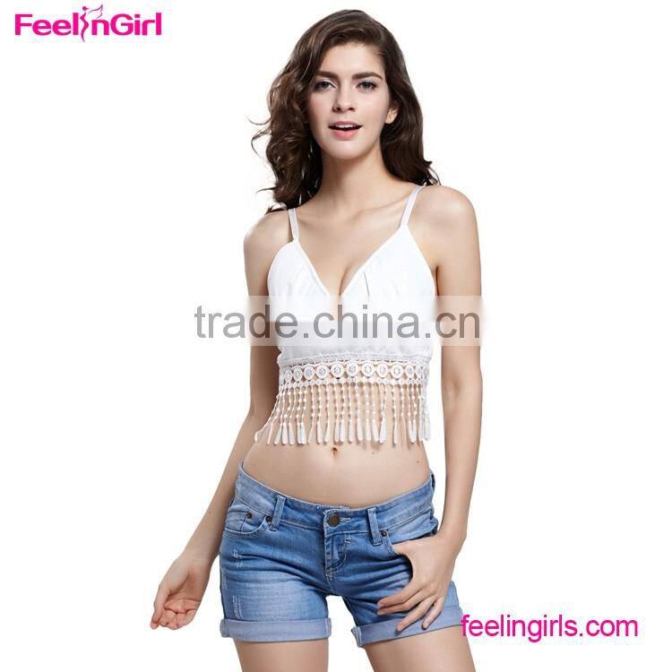 Fashion White Dance Fringe Girls Dance Crop Tops