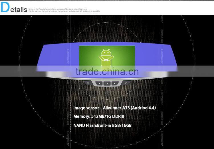 5.0" Capacitive Screen Android4.4 1080P rearview mirror car gps with dvr with gps wifi fm bluetooth