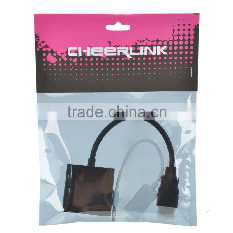 CHEERLINK HDMI Male to VGA Male Cable + Bisected Audio Cable Set - Black (22.5cm)
