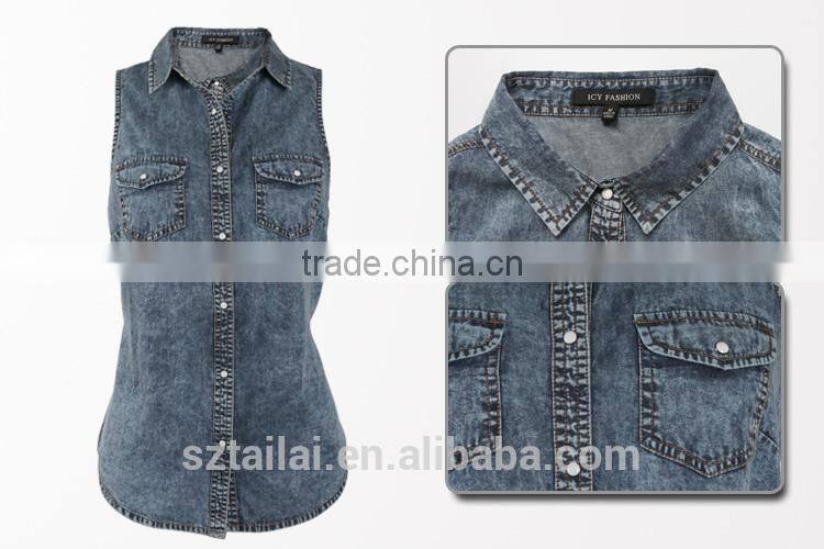 Wholesale clothing Custom Casual sleeveless denim shirt