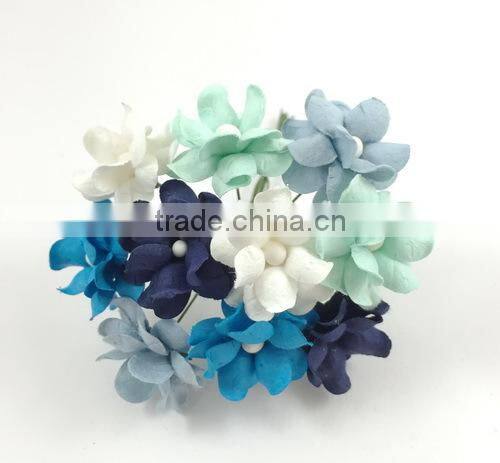 Blue White, Small Handmade Mulberry Paper Flower, Wedding Party, Scrap-booking Crafts Pastel