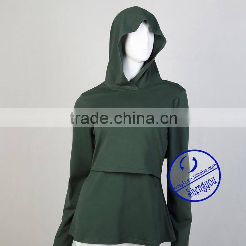 OEM Long sleeve woman maternity clothing pregnant breastfeeding top tshirt with hoodie china wholesale