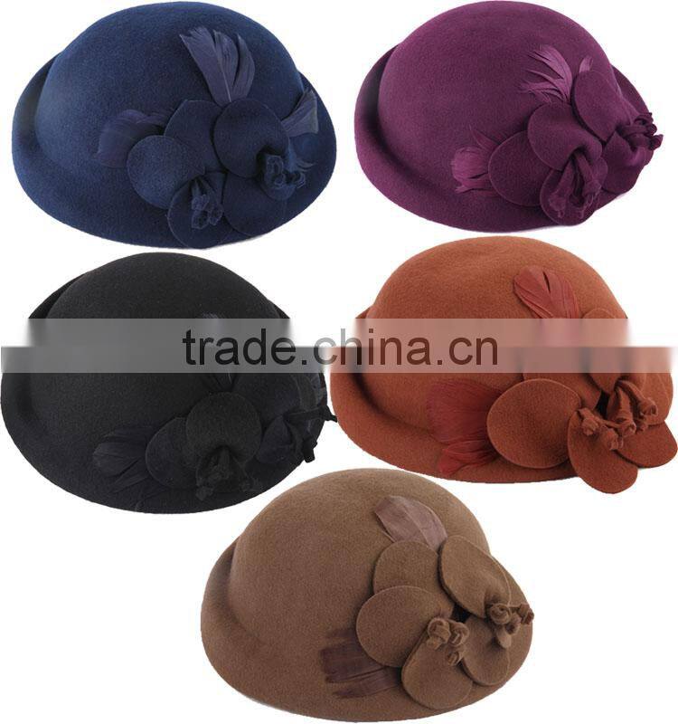 fashionable felted wool beret hat with flower