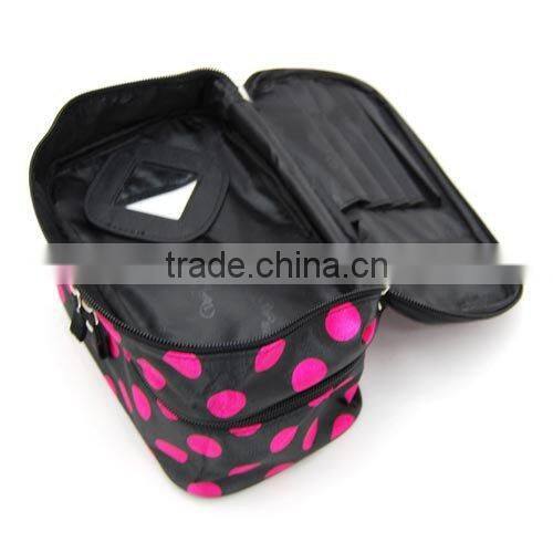 Double Two Layers Makeup Case With Mirror Cosmetic Holder With Zipper