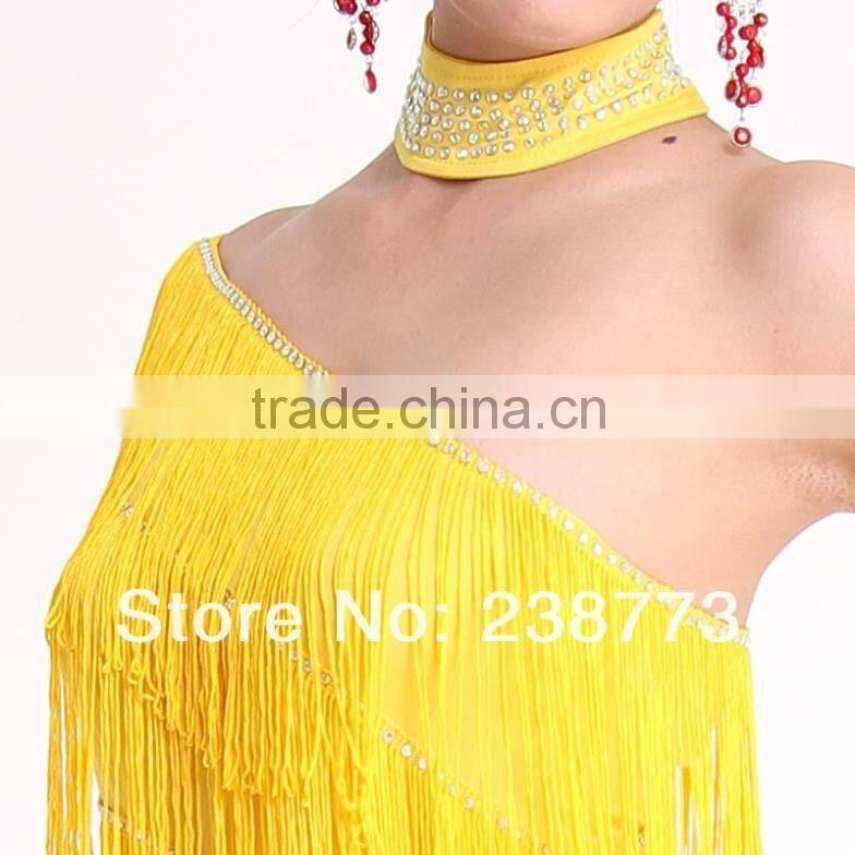 2016 Sexy Women Latin Dance Dress Backless Fringe Cheap One Shoulder Tassel Ballroom Latin Dress