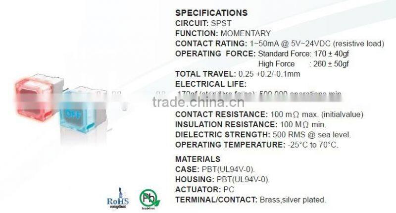 Single color LED light trctile switch with cap tact switch