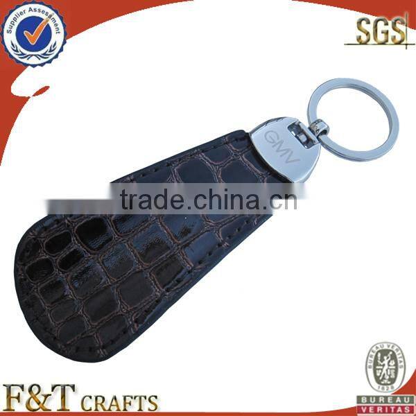 zinc alloy plain real leather custom shape keychain with strap for men