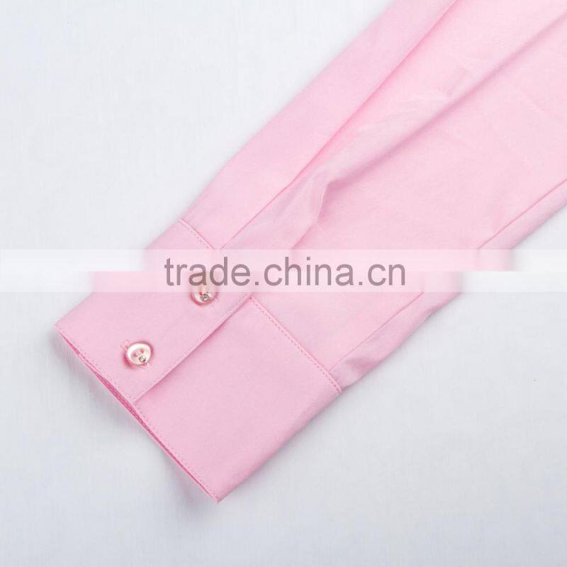 2015 fashion pink color long sleeve blouse pleated design ladies plus size shirt