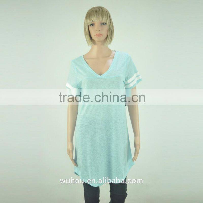 Women's V-neck short stripe sleeve t-shirt