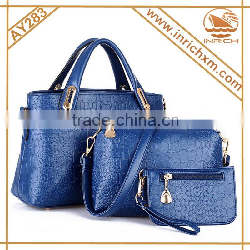 3 Pieces Vintage Leather Ladies Handbag Tote Bag Purse Set