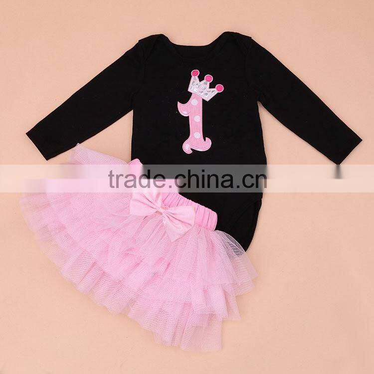 crown pink romper skirt wholesale baby girl clothes set