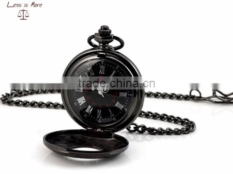fashion wholesale dark night pocket watch black necklace watch for men
