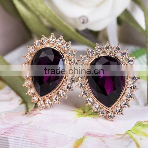 MOQ 5 PCS Fashion Women Earring Gold Earrings With Aquamarine