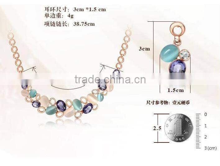 High Quality Crystal Jewelry Sets Opal Colorful Stone Hollow Circle Gold Plated Statement Chain Necklaces And Earring Sets