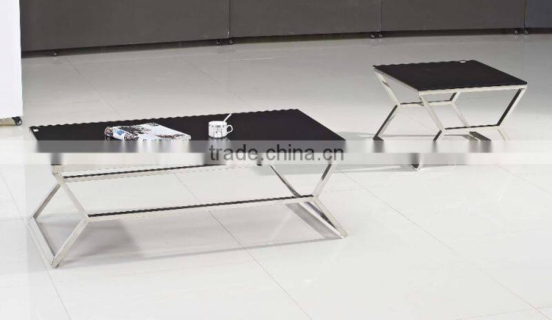 C611B 2016 liansheng best design office glass end table with stainless steel base